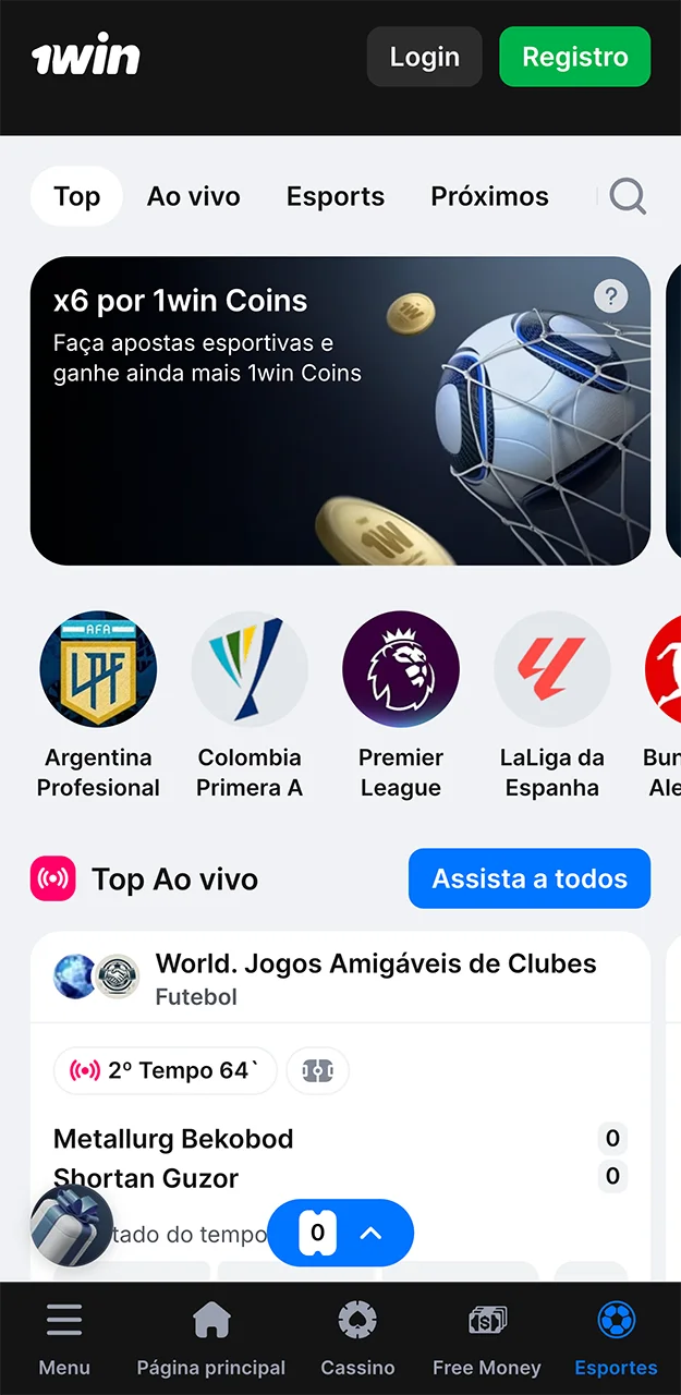 Apostas esportivas no aplicativo da casa de apostas 1win.