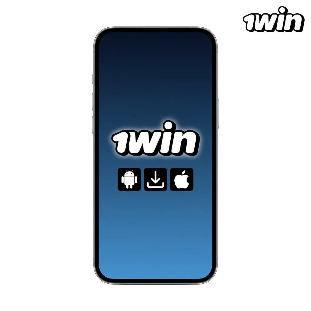1win app logo on smartphone screen showing sports betting and casino games interface with bonus offer banner