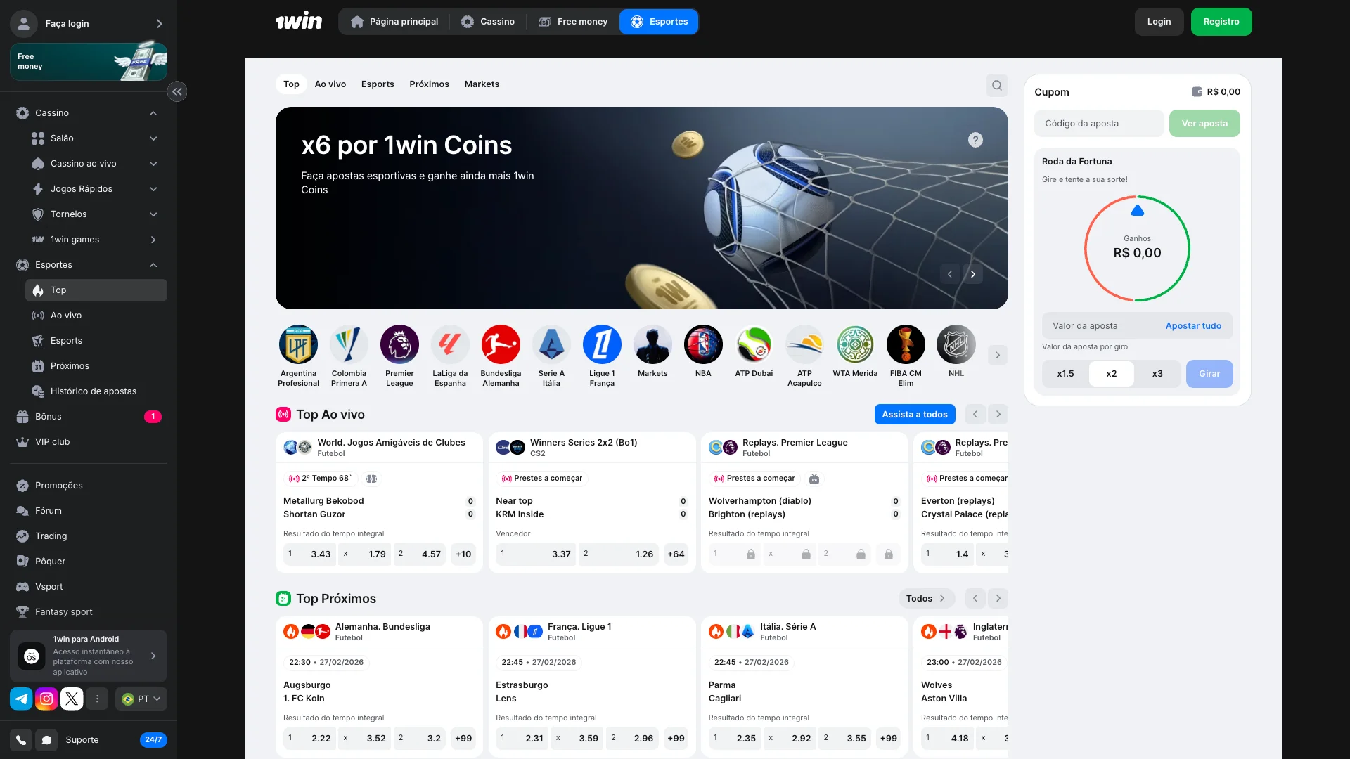 Apostas esportivas no site 1win.