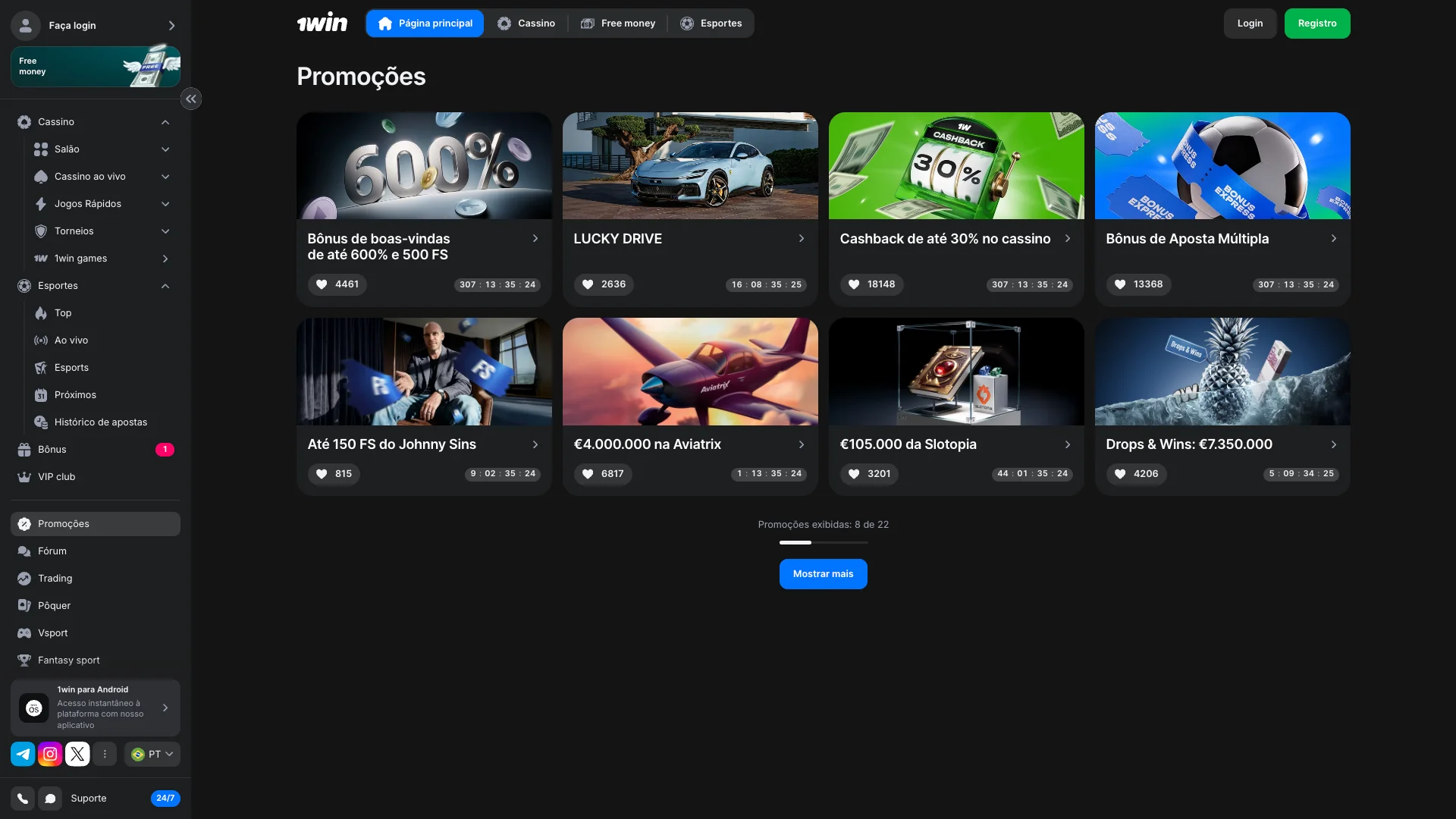 Promoções e programas de bônus da plataforma 1win.